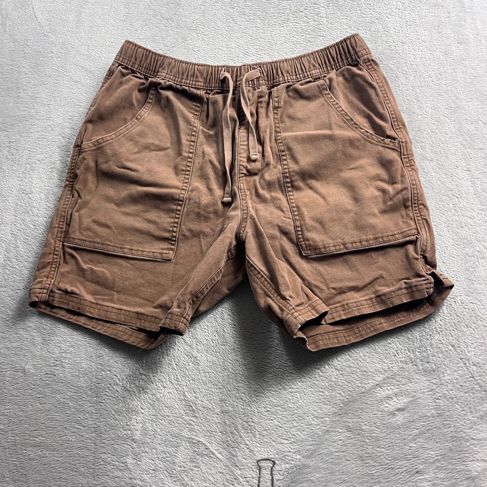 Katin Mens Brown Elastic Waist Drawstring Patch Pocket Shorts Size Medium